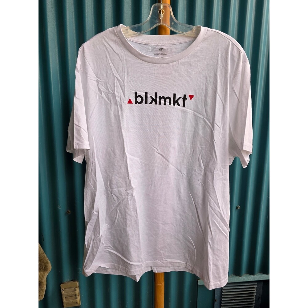 H&M Men's T-Shirt White XXL Blxmk T Graphic Tee Regular Fit Cotton